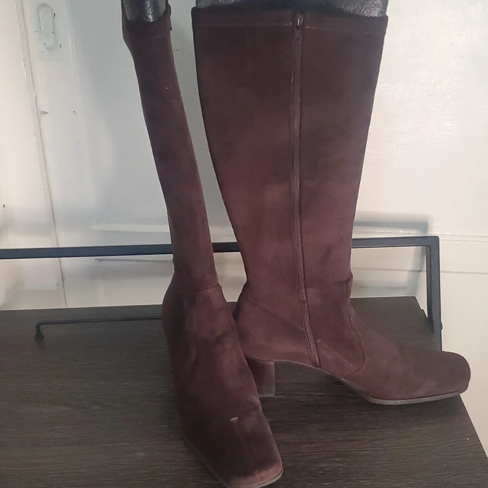Franco Sarto Tall Suede Boots in Dark Brown